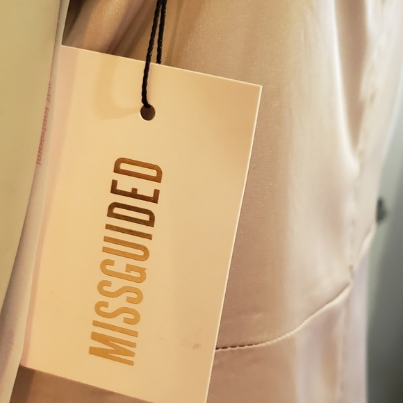 Missguided Size 12 Blush Pink Satin Cowl Neck Ruched Mini Dress High Low Sides - Picture 8 of 11